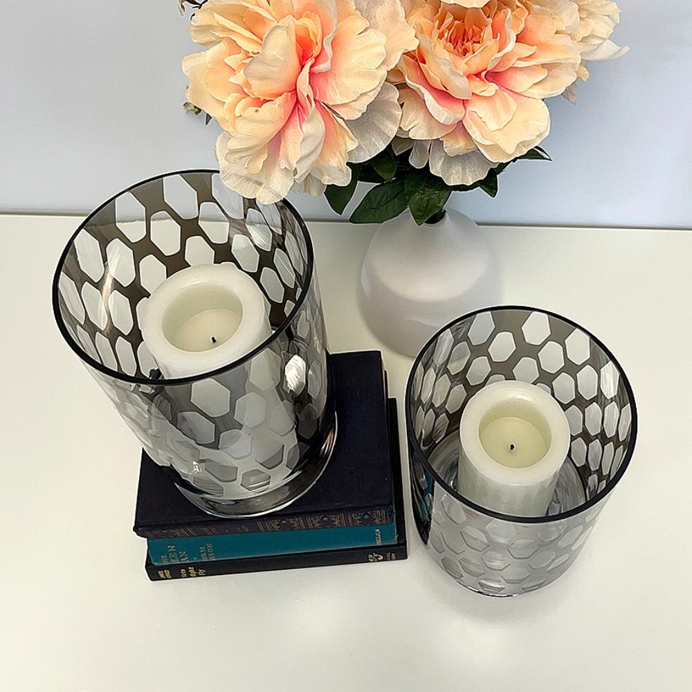 Chrome Honeycomb Hurricane Vases – Set of 2 Vases - Picture 3 of 6